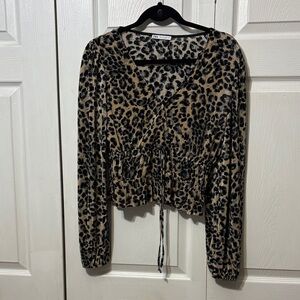 Zara Black and Tan Animal Print Blouse